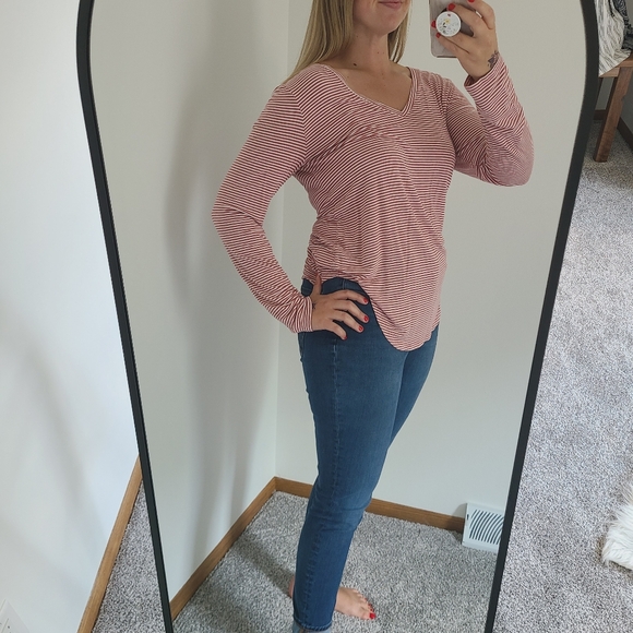 Old Navy Striped Pink And White V-Neck Long Sleeve Top - Picture 5 of 13